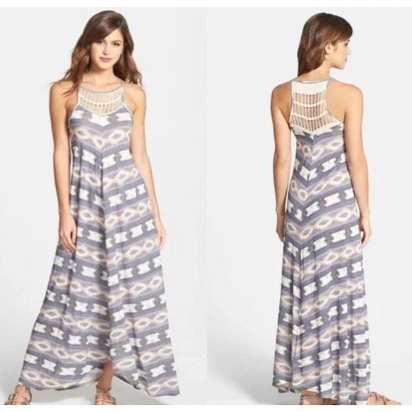 LUCKY BRAND Aztec Print Boho Crochet Sleeveless Maxi Shift Dress Size XL - Picture 1 of 7